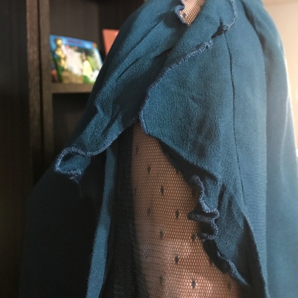 Teal Dress With Ruffles and Mesh Design Detail - Picture 8 of 8